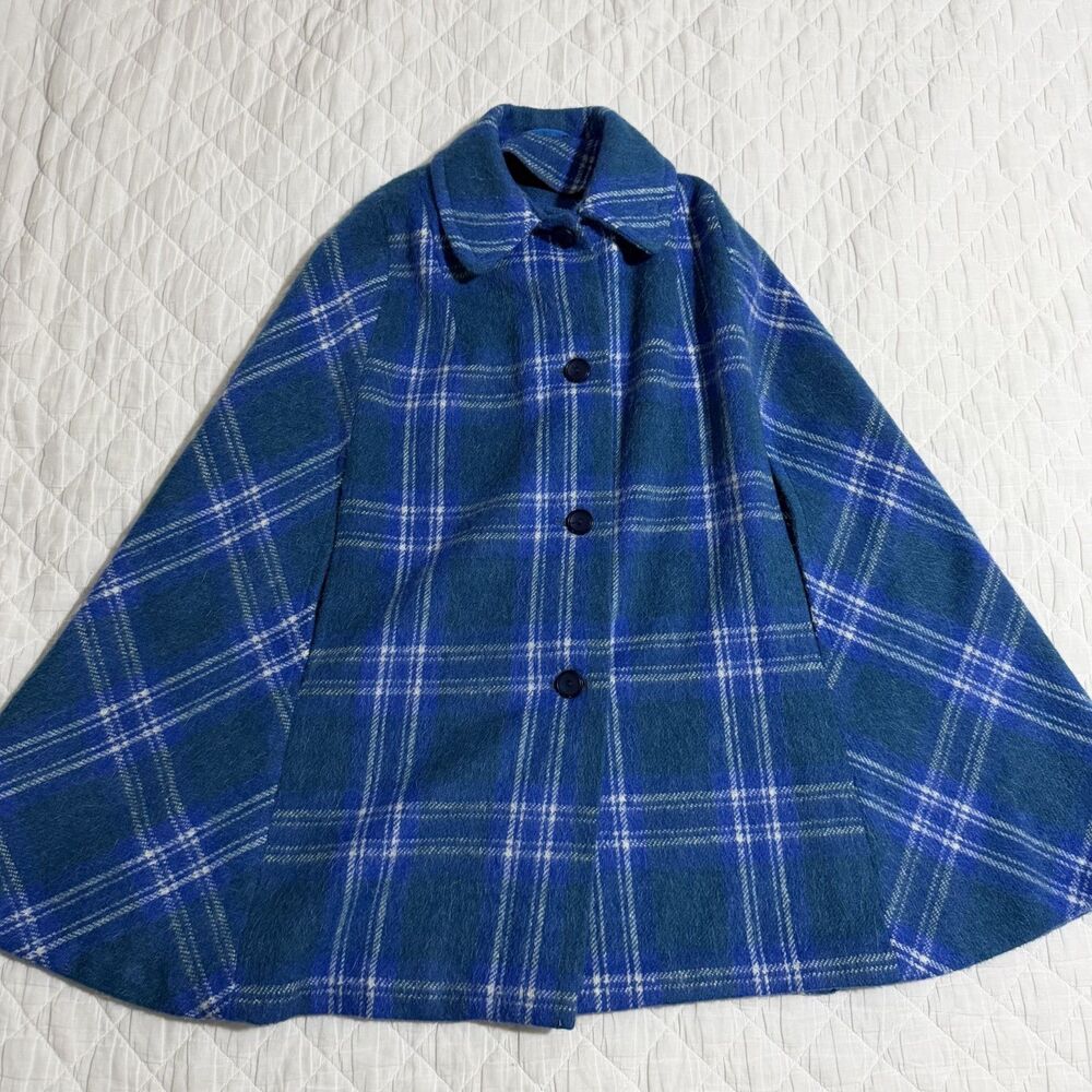Handmade S/M Blue Striped Wool Cape Vest Poncho Cardigan Boho Artisan